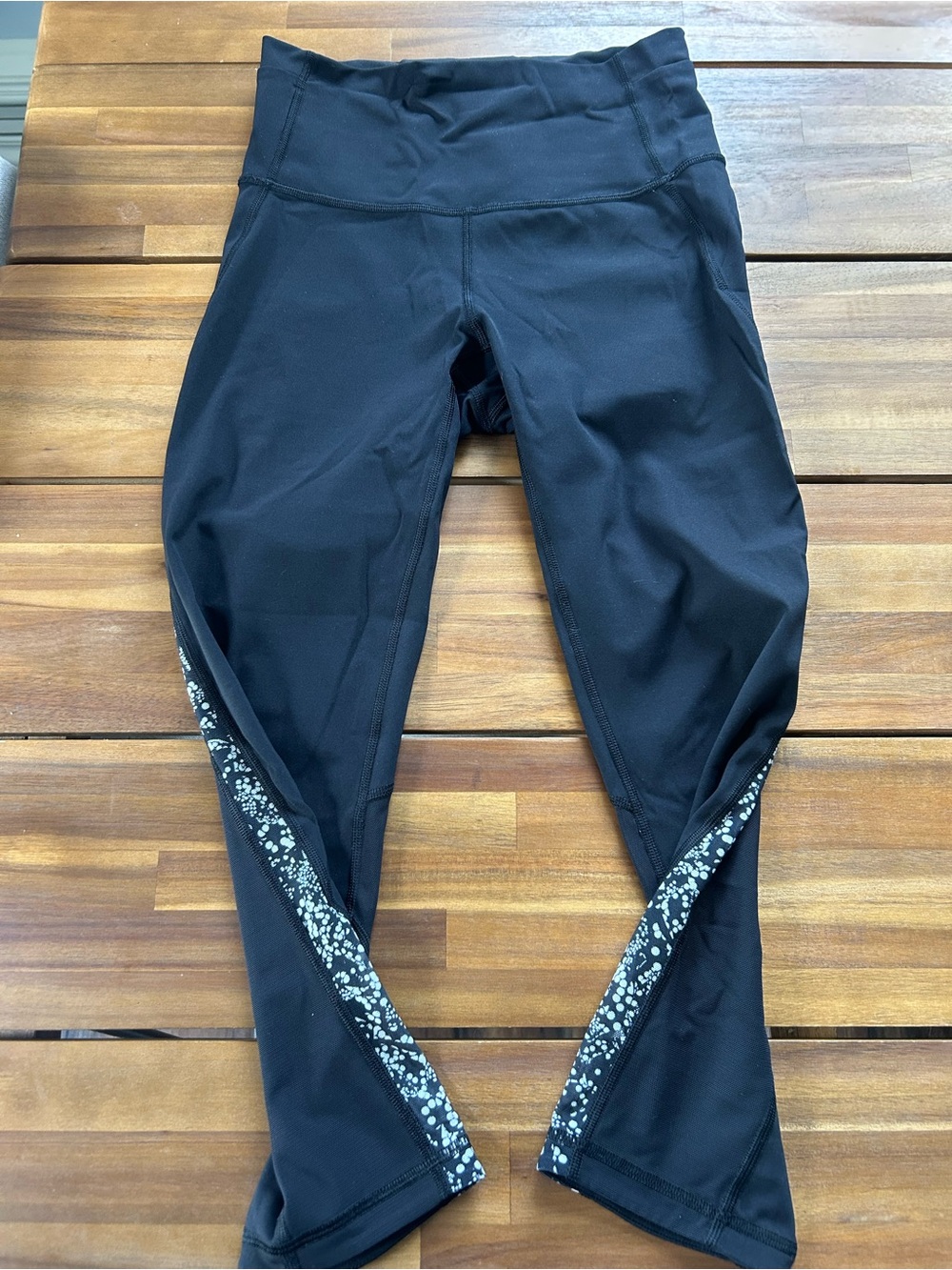 Black Capri Leggings with Speckled Side Panels